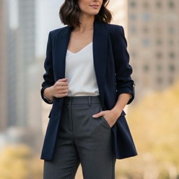 Zara Jackets & Blazers - ZARA Navy Blue Open Front Blazer Jacket Preppy Quite Luxury XS Chic Office